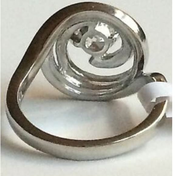Silver Gold Art Deco Cocktail Ring Size 8 9 10 Statement Swirl Cubic Zirconia - Picture 8 of 8